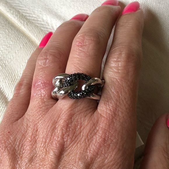 NWT Swarovski Sterling Silver and Black Crystal Link Ring - Picture 4 of 13